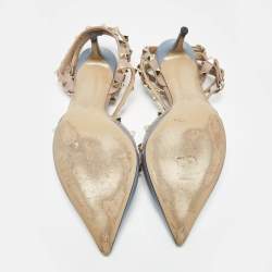 Pre Owned Valentino Blue/Beige Leather Rockstud Ankle Strap Pumps Size 39.5