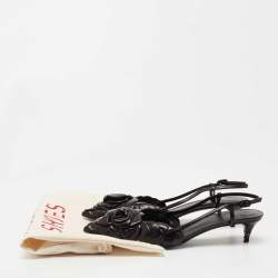 Pre Owned Valentino Black Leather 03 Rose Edition Atelier Slingback Pumps Size 37.5