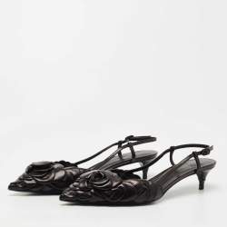 Pre Owned Valentino Black Leather 03 Rose Edition Atelier Slingback Pumps Size 37.5