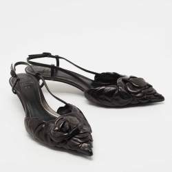 Pre Owned Valentino Black Leather 03 Rose Edition Atelier Slingback Pumps Size 37.5