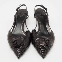 Pre Owned Valentino Black Leather 03 Rose Edition Atelier Slingback Pumps Size 37.5