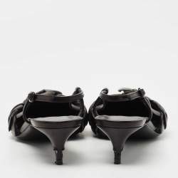 Pre Owned Valentino Black Leather 03 Rose Edition Atelier Slingback Pumps Size 37.5