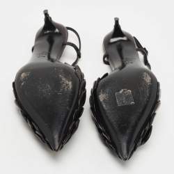 Pre Owned Valentino Black Leather 03 Rose Edition Atelier Slingback Pumps Size 37.5