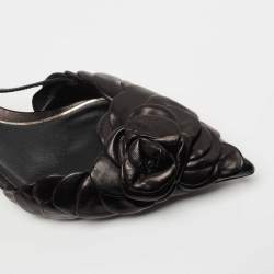 Pre Owned Valentino Black Leather 03 Rose Edition Atelier Slingback Pumps Size 37.5