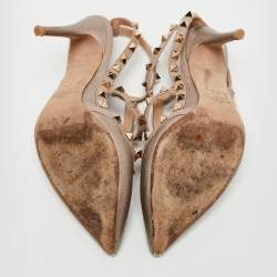 Pre Owned Valentino Metallic Pink Leather Rockstud Ankle Strap Pumps Size 37.5