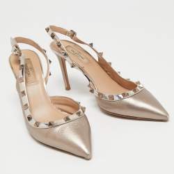 Pre Owned Valentino Metallic Bronze Leather Rockstud Pumps Size 38