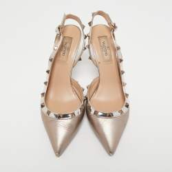 Pre Owned Valentino Metallic Bronze Leather Rockstud Pumps Size 38