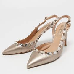 Pre Owned Valentino Metallic Bronze Leather Rockstud Pumps Size 38