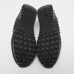 Pre Owned Valentino Navy Blue Leather and Suede Rockrunner Sneakers Size 36.5