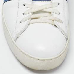 Pre Owned Valentino White/Blue Leather Open Low Top Sneakers Size 40