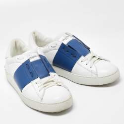 Pre Owned Valentino White/Blue Leather Open Low Top Sneakers Size 40