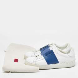 Pre Owned Valentino White/Blue Leather Open Low Top Sneakers Size 40