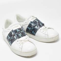 Pre Owned Valentino White Leather and Python Low Top Sneakers Size 40