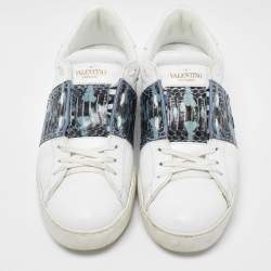 Pre Owned Valentino White Leather and Python Low Top Sneakers Size 40