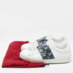 Pre Owned Valentino White Leather and Python Low Top Sneakers Size 40