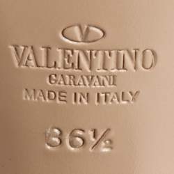 Pre Owned Valentino Burgundy Leather Rockstud Block Heel Slide Sandals Size 36.5