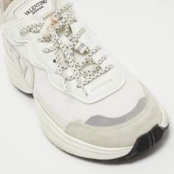 Pre Owned Valentino White/Grey Leather and Suede Lace Up Sneakers Size 39.5