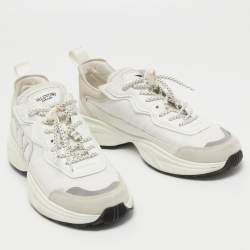 Pre Owned Valentino White/Grey Leather and Suede Lace Up Sneakers Size 39.5