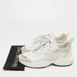 Pre Owned Valentino White/Grey Leather and Suede Lace Up Sneakers Size 39.5