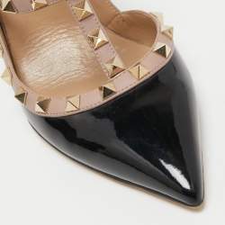 Pre Owned Valentino Black Patent Leather Rockstud Ankle Strap Pumps Size 40.5