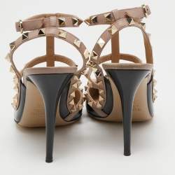 Pre Owned Valentino Black Patent Leather Rockstud Ankle Strap Pumps Size 40.5