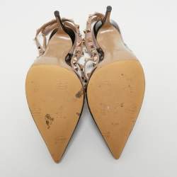 Pre Owned Valentino Black Patent Leather Rockstud Ankle Strap Pumps Size 40.5