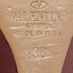 Pre Owned Valentino Burgundy Leather Rockstud Wedge Pumps Size 38