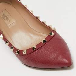 Pre Owned Valentino Burgundy Leather Rockstud Wedge Pumps Size 38