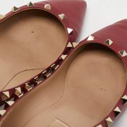 Pre Owned Valentino Burgundy Leather Rockstud Wedge Pumps Size 38