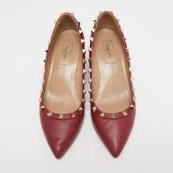 Pre Owned Valentino Burgundy Leather Rockstud Wedge Pumps Size 38
