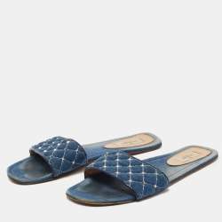 Pre Owned Valentino Blue Denim Flat Slides Size 39.5