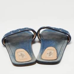 Pre Owned Valentino Blue Denim Flat Slides Size 39.5