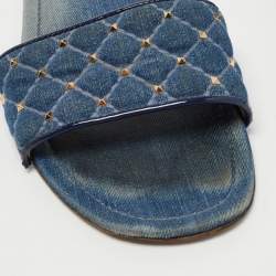 Pre Owned Valentino Blue Denim Flat Slides Size 39.5
