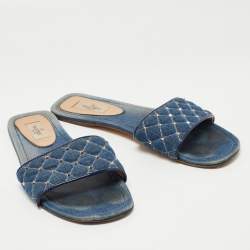 Pre Owned Valentino Blue Denim Flat Slides Size 39.5