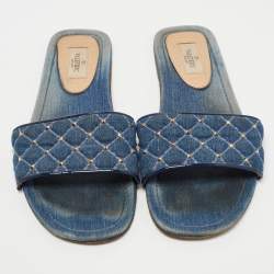 Pre Owned Valentino Blue Denim Flat Slides Size 39.5