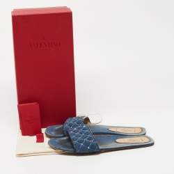 Pre Owned Valentino Blue Denim Flat Slides Size 39.5