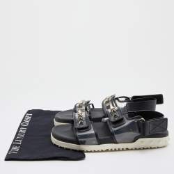 Pre Owned Valentino Black Leather and PVC Rockstud Ankle Strap Sandals Size 40