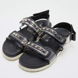 Pre Owned Valentino Black Leather and PVC Rockstud Ankle Strap Sandals Size 40