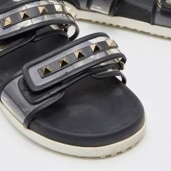 Pre Owned Valentino Black Leather and PVC Rockstud Ankle Strap Sandals Size 40