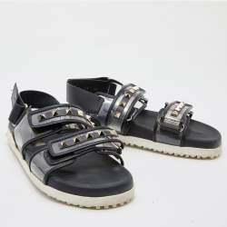 Pre Owned Valentino Black Leather and PVC Rockstud Ankle Strap Sandals Size 40