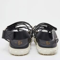 Pre Owned Valentino Black Leather and PVC Rockstud Ankle Strap Sandals Size 40