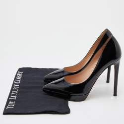 Pre Owned Valentino Black Patent Leather Janis Pointed Toe Platform Pumps Size 37