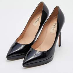 Pre Owned Valentino Black Patent Leather Janis Pointed Toe Platform Pumps Size 37