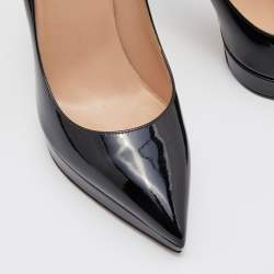 Pre Owned Valentino Black Patent Leather Janis Pointed Toe Platform Pumps Size 37