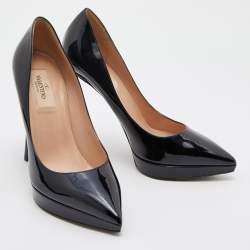 Pre Owned Valentino Black Patent Leather Janis Pointed Toe Platform Pumps Size 37