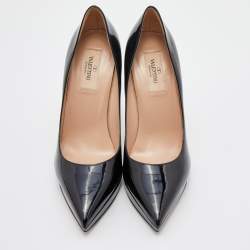 Pre Owned Valentino Black Patent Leather Janis Pointed Toe Platform Pumps Size 37