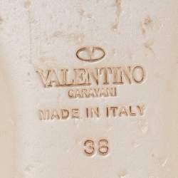 Pre Owned Valentino Brown/Beige Patent Leather Rockstud Caged Ballet Flats Size 38