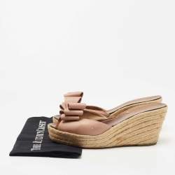 Pre Owned Valentino Pink Leather Studded Bow Espadrille Slide Sandals Size 40.5