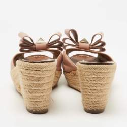 Pre Owned Valentino Pink Leather Studded Bow Espadrille Slide Sandals Size 40.5