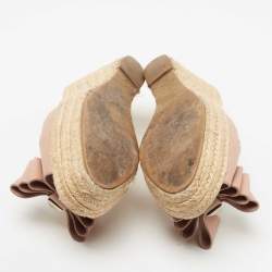 Pre Owned Valentino Pink Leather Studded Bow Espadrille Slide Sandals Size 40.5